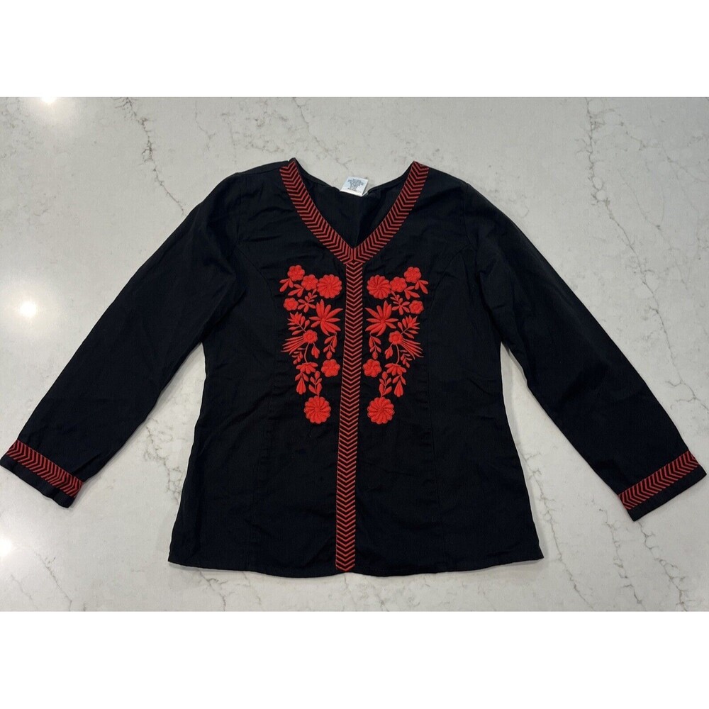Parsley‎ Sage Floral Embroidered Top Womens S V Neck Boho Dark Academia Artsy